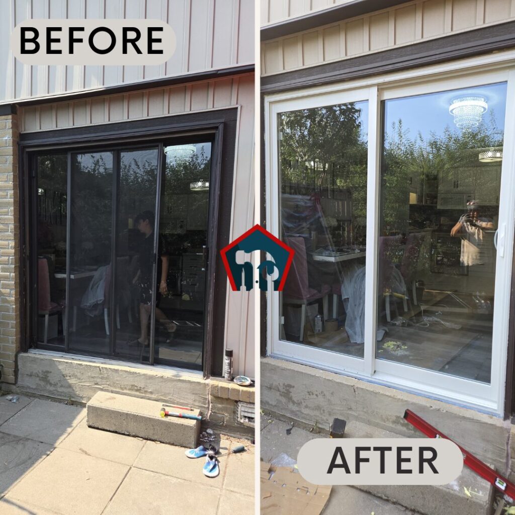 Patio door before and after